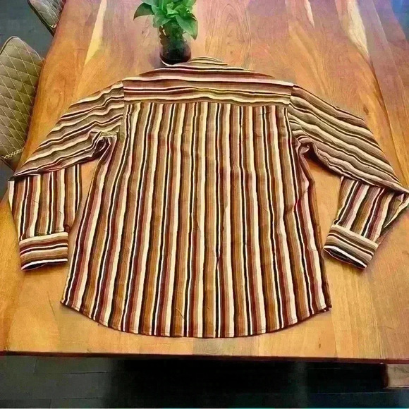 Vintage oversized unisex orange stripes long sleeves button down shirt  blouse - Picture 9 of 11